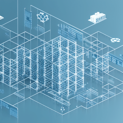 An image showcasing a diverse range of industries – finance, healthcare, supply chain, energy – interconnected by a blockchain network