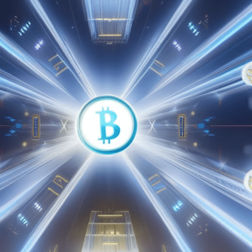 An image showcasing a vibrant ecosystem of cryptocurrency logos, surrounded by ethereal rays of light, symbolizing the resilience of the charity crypto sector amidst turbulent market fluctuations