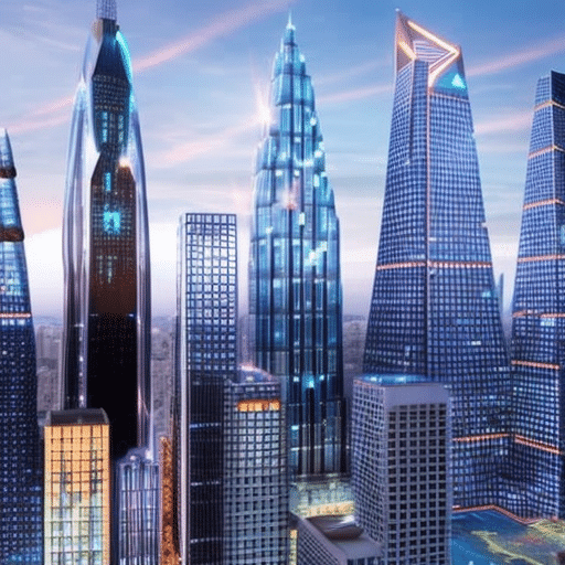 An image showcasing a bustling metropolis with futuristic skyscrapers, interwoven with glowing circuitry