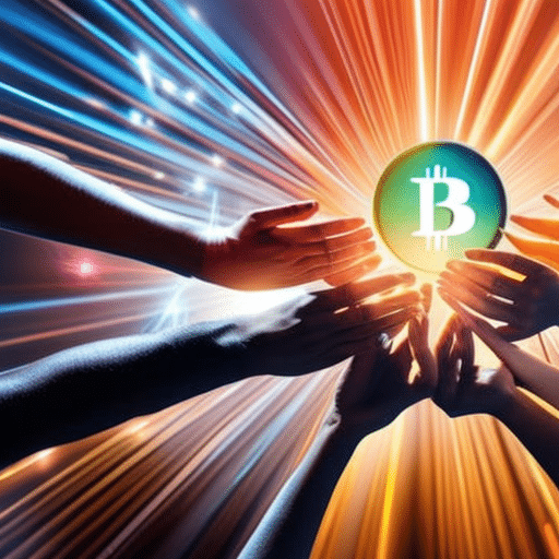 An image showcasing a diverse group of hands holding various cryptocurrency symbols, surrounded by vibrant rays of light, illustrating the power of tax-free cryptocurrency donations in maximizing philanthropic impact