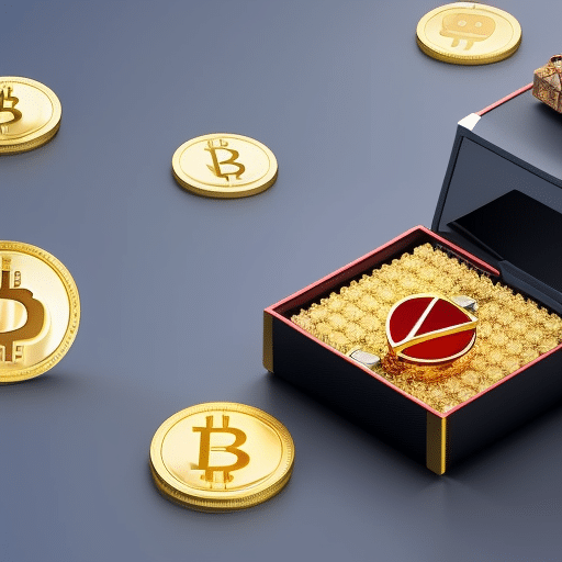 An image showcasing a gift box, adorned with a cryptographic lock, being opened to reveal a digital wallet containing various cryptocurrencies