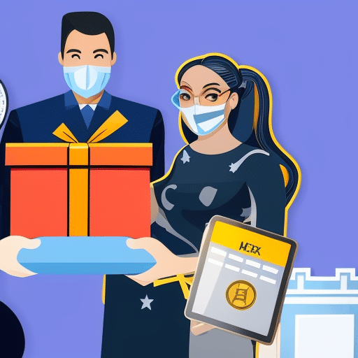 An image depicting a person receiving a beautifully wrapped digital gift containing various cryptocurrencies, while another person stands nearby, holding a tax form and a calculator, symbolizing the tax implications of giving and receiving crypto gifts