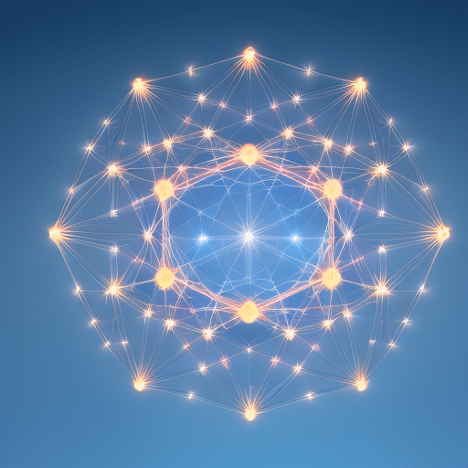 An image showcasing a network of interconnected nodes, radiating a vibrant glow, symbolizing the limitless potential of blockchain technology