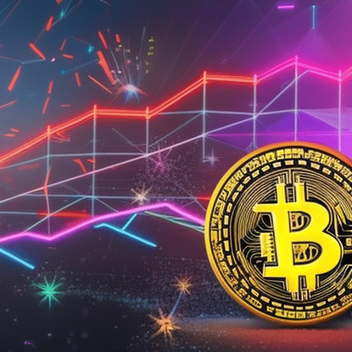 An image capturing the dynamic essence of the explosive rise of cryptocurrency: a graph soaring upwards depicting Bitcoin's skyrocketing value amidst a backdrop of vibrant neon colors and digital symbols