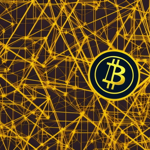 An image depicting a vibrant, interconnected network of cryptocurrency logos, surrounded by a golden glow